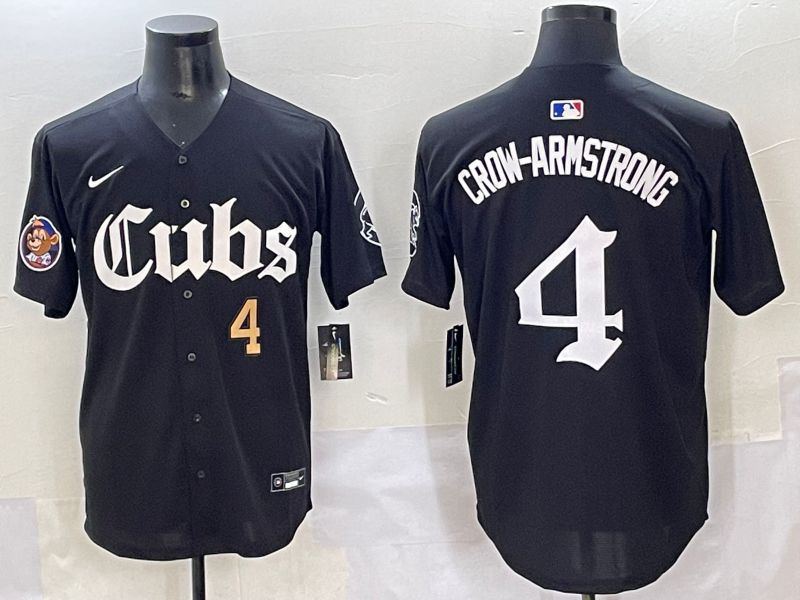 Men 2025 Chicago Cubs #4 Crow-Armstrong Black Five generations Joint Name Nike MLB Jersey style 3